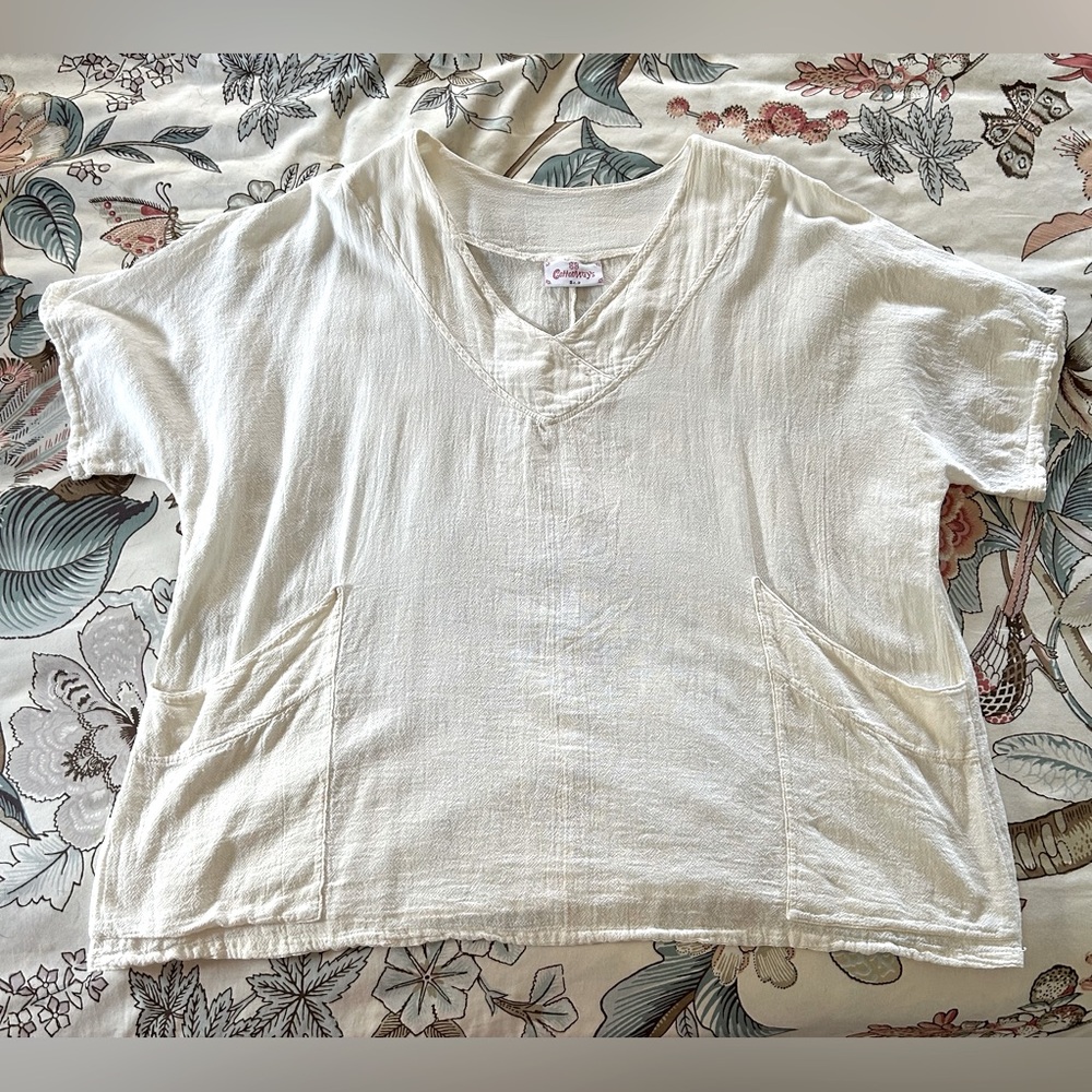 Cottonways 3 Cream V-Neck Short Sleeve Top Like 2x
